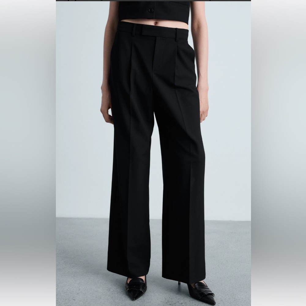 Mango Elegant Black Wide-Leg Trousers Size S